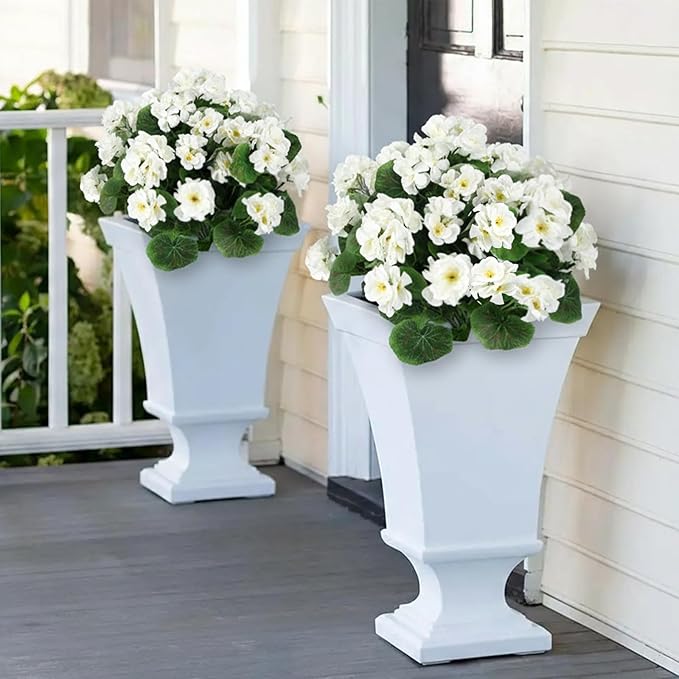 14Pcs Geranium Artificial Flowers for Outdoors Decoration Geranium Silk Flowers Outsides UV Resistant Garden Plants Faux Flower for Front Door Garden Porch Planter Patio Balcony Yard Indoor (White)