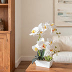 Fake Orchid Realistic Artificial Flowers Real Touch White Orchid Fake Potted Plants For Home Decor Indoor Phalaenopsis Orchids Centerpiece Flower Arrangement Table Decorations For Dining Room Bathroom