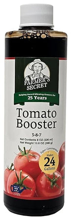 Farmer's Secret Tomato Booster Fertilizer - Super Concentrated - 3:8:7 Ratio Fortified with Humic Acid, Iron and Calcium - Grow More Tomatoes (8oz)