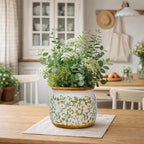 Vintage Ceramic Flower Pot - Indoor Outdoor Planters with Drainage Holes & Filter Screen, 6.5’’ Small Rustic Farmhouse Decorative Plant Pots for Garden/Patio/Balcony (Green Vines, Small)
