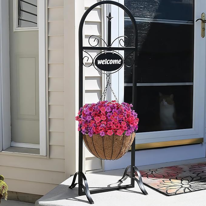 24 Bundles Artificial Flowers for Outdoors, Realistic Fake Silk Flowers for Outside Decoration, No Fade Faux Plants Outdoor Planter Window Box Porch Patio Decor(Purple+Rosy red)