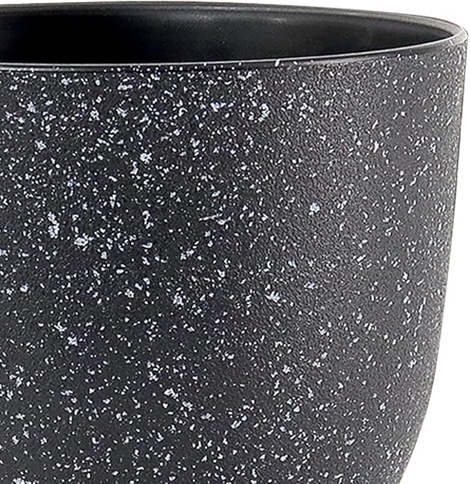 WSMKSZ Plant Pots 10/9/8 inch, Set of 3 Modern Decorative Plastic Planters with Drainage Holes and Saucers for Garden House Plants, Flower Pots for Indoor Outdoor Plants, Speckled Black