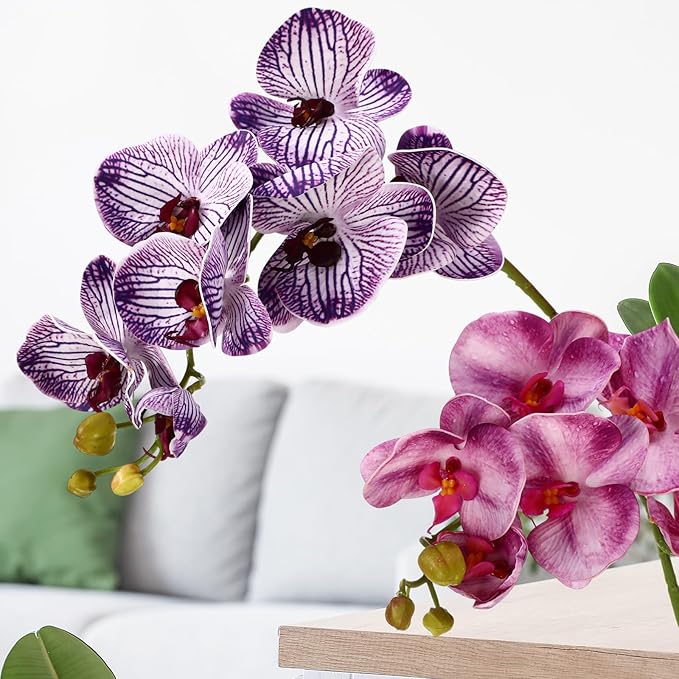 Chuangdi 2 Pcs Artificial Phalaenopsis with Suction Cups Terrarium Plant Decoration Reptile Habitat Plant Decor for Hermit Crab Lizards Geckos Snake(Jelly Purple,Lilac Purple,Fresh)