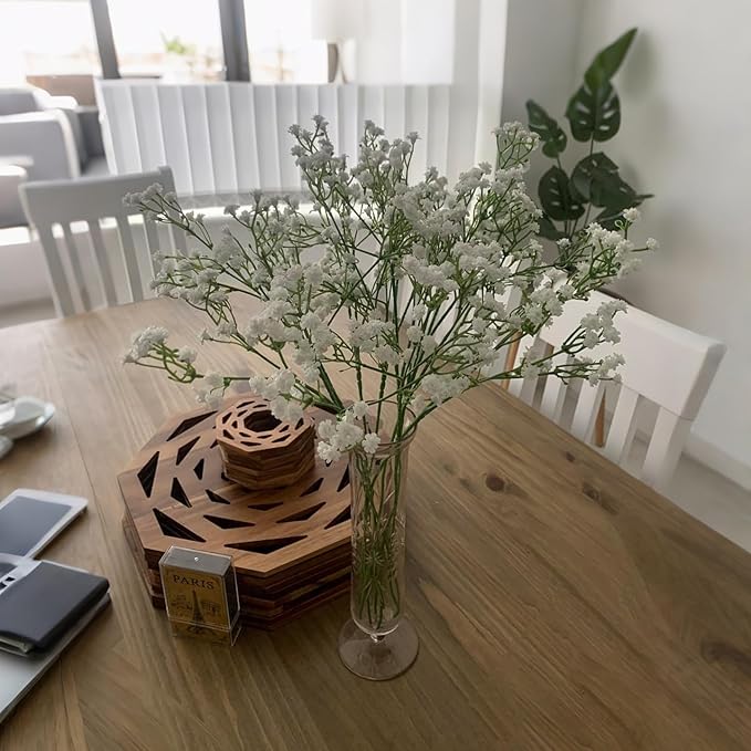 6-Pcs 21” Secure-Stem Realistic Artificial White Babys Breath (Gypsophila) Flowers with No-Shedding Design — Perfect for Wedding Centerpieces, Home Decor & Vase Fillers