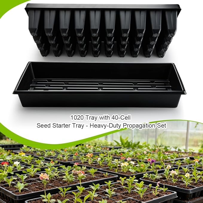 RooTrimmer 10 Pack 1020 Seed Starter Trays and 10 Pcs 40 Cell Plug Trays, Thick Durable Seedling Plastic Nursery Tray for TD542 1020 Tray Germination (10 Sets)