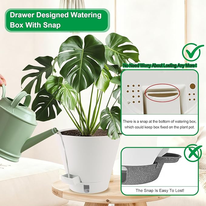 Pottiffe Self-Watering-Pots-for-Indoor-Plants, 8 Inch Flower Pots for Indoor Plants, 3 Pack Plastic Planters with Drainage Holes and Saucers