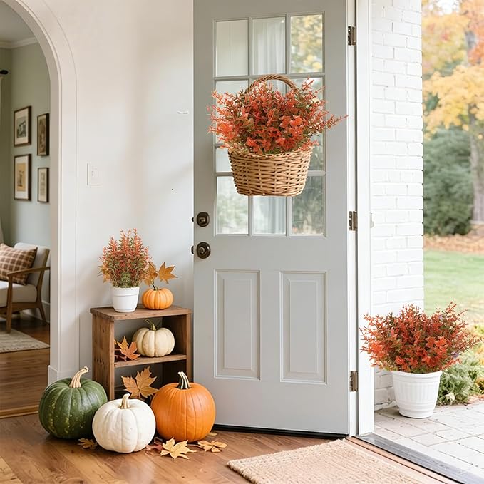 RECUTMS 12 Bundles Artificial Fall Flowers No Fade Faux Autumn Plants, Fake Indoor Outdoor Greenery Fall Decorations for Thanksgiving Christmas Wedding Party Home Garden Fireplace Décor
