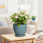 Ceramic Planter, 8 Inch Plant Pot Indoor with Drainage Hole and Saucer, Decorative Planters for Indoor Plants, Modern Flower Pots, Round Planter, Room Decor, Gifts for Plant Lovers, Glaze Blue