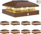 VOLISUN 4x4 Solar Post Cap Light 8pack,Solar Fence - Post Lights Brown Outdoor Waterproof for Wooden/Vinyl Post, with Warm White for Deck