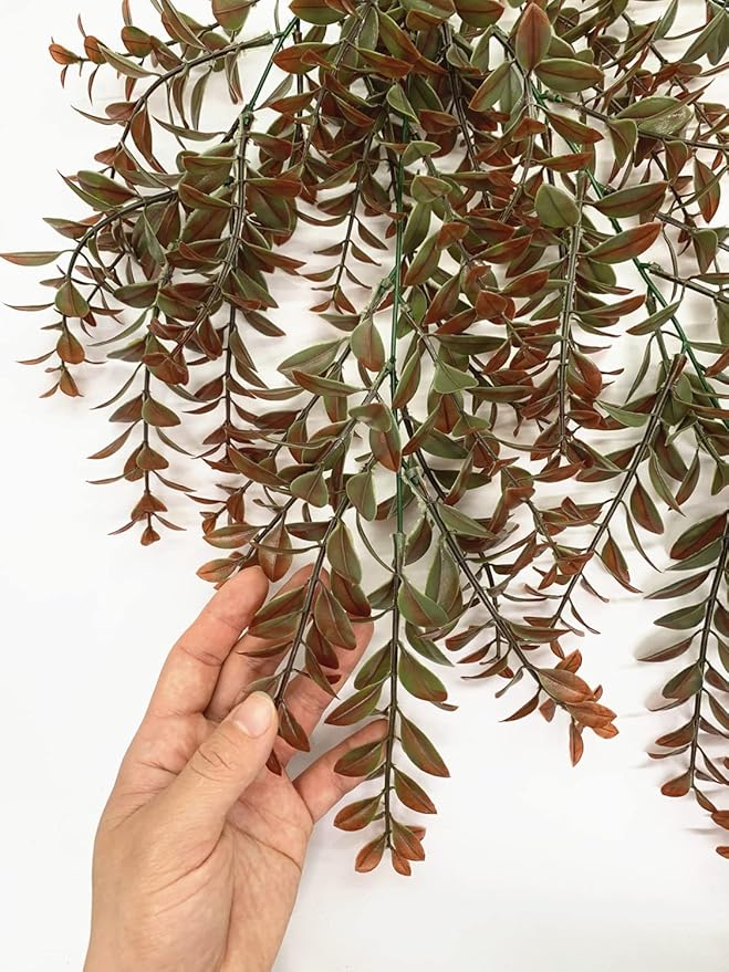 CATTREE Artificial Hanging Vines, Faux Ivy Leaves Plastic Plants Greenery Fake Leaf Plant UV Resistant for Indoor Outdoor Garden Door Wall Baskets DIY Wedding Party Table Decoration Red Brown 4 Pack