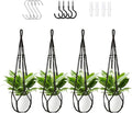LEWESU Macrame Plant Hanger Indoor Set of 4 with 8 Hooks, Indoor Outdoor Hanging Planter for Plants Holder with Decorative Wood Beads & No Tassels, Boho Home Decor, 35 Inch Black (Pots Not Included)