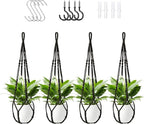 LEWESU Macrame Plant Hanger Indoor Set of 4 with 8 Hooks, Indoor Outdoor Hanging Planter for Plants Holder with Decorative Wood Beads & No Tassels, Boho Home Decor, 35 Inch Black (Pots Not Included)