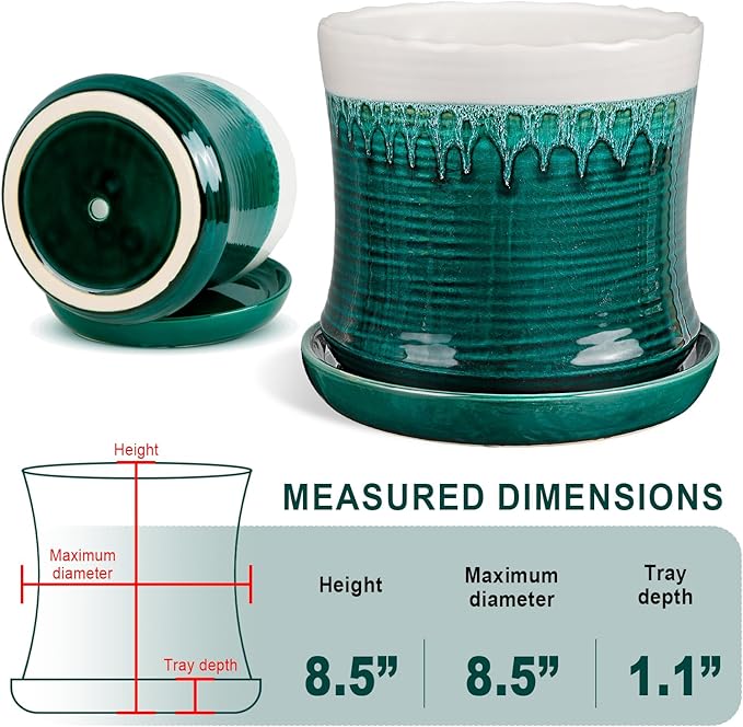 BUYMAX 8 Inch Plant Pot, Ceramic Planter with Drainage Hole and Saucer, Ceramic Flower Pot for Indoor Plants, Modern Round Flower Pots for Home and Office