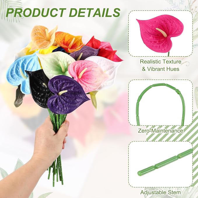 uxcell 4Pcs 11inch Artificial Anthurium Lily Flowers, Permanent Flower Bouquet for Home Arrangements Wedding Festival Decoration Crafts Store Decor Accessories, Rose Red