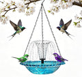 Hanging Bird Bath with USB Nozzle Fountain, USB Powered Bird Bath Fountains for Outside, Garden Patio Yard Decor with Adjustable Chain, Blue