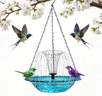 Hanging Bird Bath with USB Nozzle Fountain, USB Powered Bird Bath Fountains for Outside, Garden Patio Yard Decor with Adjustable Chain, Blue
