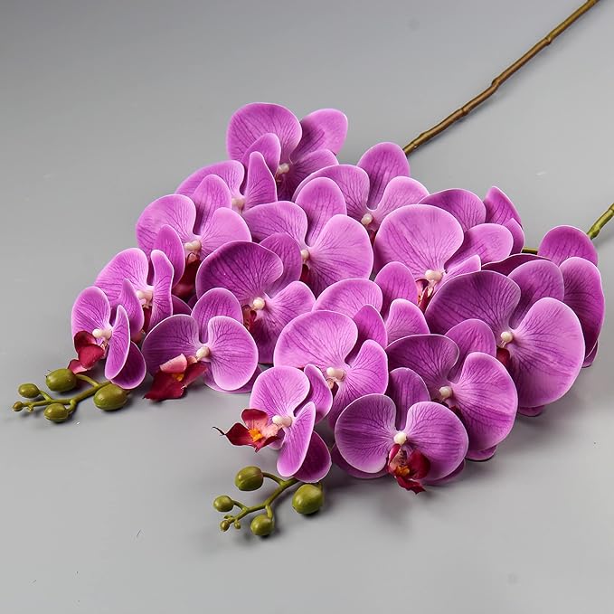 4 Pcs Artificial Orchid Flowers 9 Large Heads of Real Touch Vivid Phalaenopsis Orchid Flower Stem 36'' Tall, Artificial Flowers Branches for Home Decor, Office House Decoration-Purple Phalaenopsis