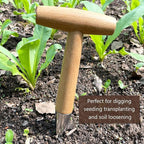 Hand Dibber, Stainless Steel Sow Dibbler with Wood Handle, Garden Hole Punch Dibbler Tool for Planting Seeds & Bulbs, Hand Held Bulb Planter for Planting Flowers Tulips, Daffodils, Dahlias