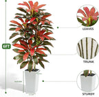 Artificial Red Dracaena Tree - 6FT Tall Fake Plants with White Tall Planter - Artificial Plants Indoor Floor Plant in Pot - Large Tropical Fake Yucca Potted Tree for Home Office Living Room Decor