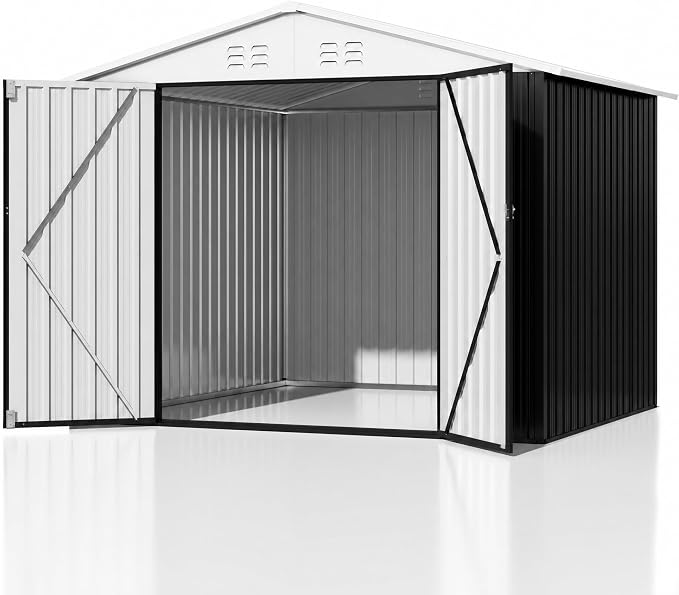 Polar Aurora Outdoor Storage Shed, Metal Garden Shed with Updated Frame Structure, Tool Sheds for Backyard Garden Patio Lawn (White, 6x8 FT)