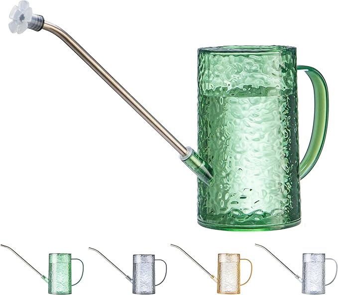 Small Watering Can Indoor Plants with 2 Spray Modes - 34oz Lightweight Plastic, Long Reach Spout & Bonus Shower Head for Indoor/Outdoor Plants