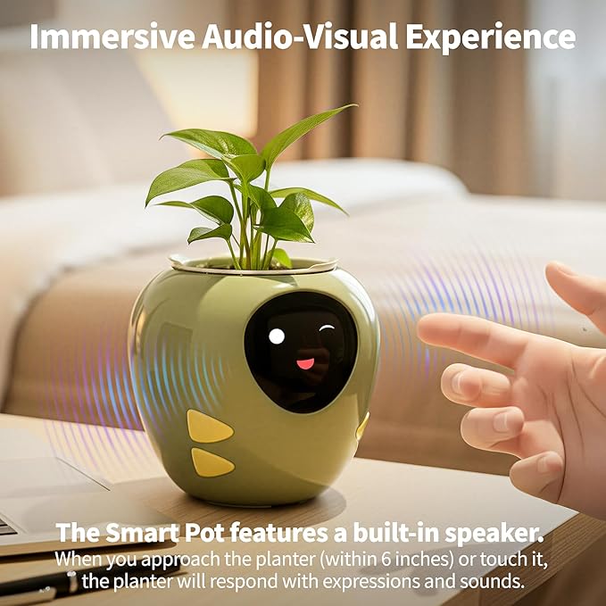Plantbot Upgraded Large Smart Flower Pot Pet Planter Robot with Artificial Intelligence, Time Temperature Display, and Numerous Expressive Animations Based, for Indoor Decoration, Gifts (Purple)
