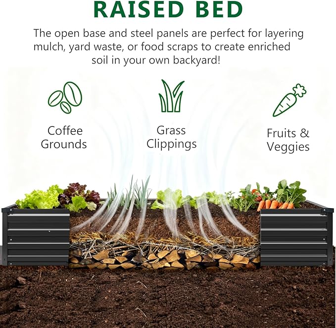 Meberam 3 Pack 6x3x1FT Galvanized Raised Garden Beds Kit Outdoor Metal Gardening Planter Box for Vegetable Elevated Flower Herbs,Black