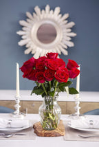 KaBloom - The Romantic Classic Bouquet of 18 Fresh Red Roses (Farm-Fresh, Long-Stem) with Vase - Fresh Flowers for Birthday, Valentine's & Mother's Day