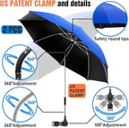 2 PACK Beach Umbrella with Clamp, 360 ° Adjustable Umbrellas for Chair, UPF50+ Umbrella for Beach Chair, Patio Chair, Wheelchair, Camping Chair, Golf Carts (Chair Not Included)