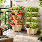 Vertical Garden Planter Stackable Tiered System 4 Plants per Pot, Space Saving Herb, Strawberry & Food Crop Planter with Center Support Hole for Indoor Outdoor Gardening (36, Desert Sand, Small)