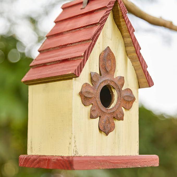 Glitzhome Bird Houses for Outside, Wooden Bird House Hanging Garden Birdhouse for Outdoors, Rustic Bird House for Bluebird Cedar Wren Chickadee Sparrow Bird Nest Box for Garden Patio -9" H