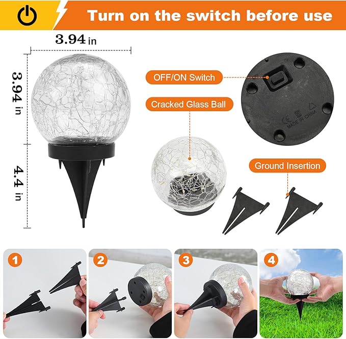 MLKNK Solar Globe Lights Outdoor Waterproof-Solar Balls-Solar Garden Lights-Orbs for Outside 6 Pack Cracked Glass Ball for Lawn Patio Yard Backyard Decorations