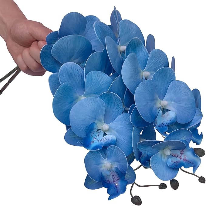 FagusHome 32 Inch Artificial Phalaenopsis Flowers 6 Pcs Artificial Orchid Flowers Stem Plants for Home Décor (Blue)