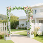 VINGLI Wooden Garden Arbor with Planter, Wedding Arch for Ceremony, Wood Garden Arbour Trellis for Plant Climbing, Pergola for Garden Backyard, Lawn, Outdoor (White)
