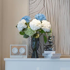 DUYONE 4PCS Artificial Flowers Large Hydrangeas Flowers Latex Bouquet for Wedding Bridal Office Home Party Decoration (2Pcs White+2Pcs Blue)