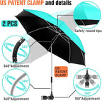2 PACK Beach Umbrella with Clamp, 360 ° Adjustable Umbrellas for Chair, UPF50+ Umbrella for Beach Chair, Patio Chair, Wheelchair, Camping Chair, Golf Carts (Chair Not Included)