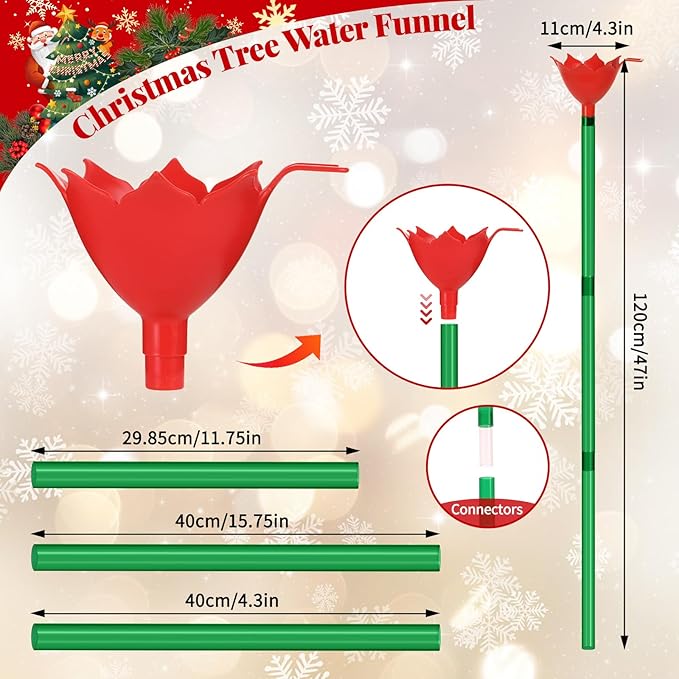4 Pack 48 Inch Clear Christmas Tree Watering Funnel with Long Plastic Tube Watering System for Large Indoor Outdoor Xmas Tree Prevents Fire