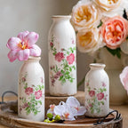 Vintage Vase Set of 3, Ceramic Vintage Flower Vases, Decorative Home Decor Retro Floral Vase Rustic Farmhouse Decor for Table Bookshelf Mantel Kitchen Living Room Office - Pink Flower