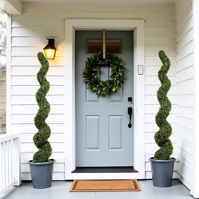 THE BLOOM TIMES 6ft Tall Spiral Topiary Trees Artificial Outdoor Set of 2, Large Faux Boxwood Fake Plants Outside UV Resistant for Front Porch Planter Garden Patio Decor 6 Foot
