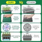 BlumWay Self-Watering Seed Starter Tray Kit with Grow Light and Humidity Dome,3 Color Growing Light,5-Pack 60-Cell Plant Seedling Tray,Reusable Plastic Germination Trays,Timed Light Plant Starter Set