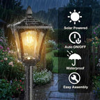 Benany 76" Solar Lamp Post Lights with Planter, Glass & Metal Street Light Outdoor Waterproof, 60 Lumens Dusk to Dawn Solar Pole Light for Garden, Yard, Driveway, Porch, Patio, Warm White