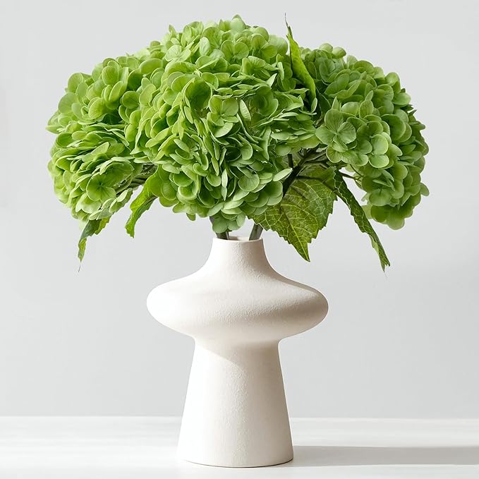 ZYTUYO 3 PCS Dark Green Hydrangea Real Touch Artificial Flowers 21'' Latex Large Hydrangea with Long Stems for Wedding Table Centerpieces Indoor Kitchen Spring Home Decor Outdoor Porch
