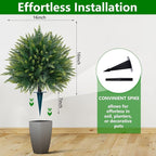 Yangrass 4PCS Artificial Cedar Topiary Ball Trees 23" for Outdoors with Ground Spike, UV Resistant Artificial Cypress Trees, Evergreen Shrubs Bushes Faux Plants for Front Porch Garden Backyard