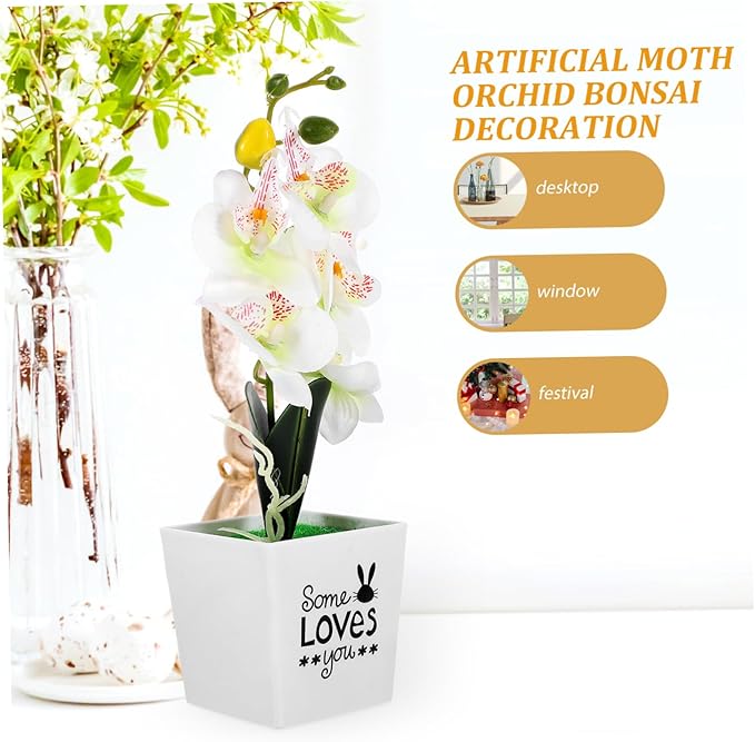 HEALLILY Artificial Orchid Bonsai Plant Faux Phalaenopsis Decoration for Home Office Wedding Table Centerpieces Potted Flower for Lively Indoor Atmosphere