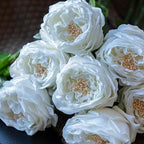 DUYONE White 4pcs Fake Flowers for Decoration Home Decor Artificial Flowers Austin Rose Peony Latex Fake Flower Living Room Decoration Vivid Pink Roses Peonies(White 4pcs)