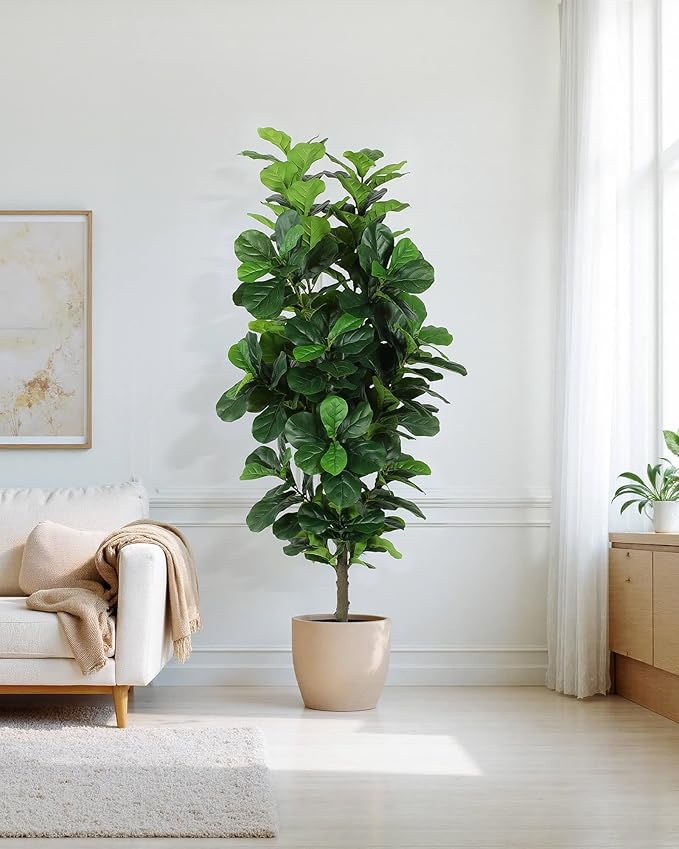 Fiddle Leaf Fig Tree 7ft Tall Artificial Tree in Plastic Pot Fake Ficus Lyrata Plants with 184 Decorative Fiddle Leaves Faux Fig Trees for Home Office Living Room Decor Indoor Outdoor