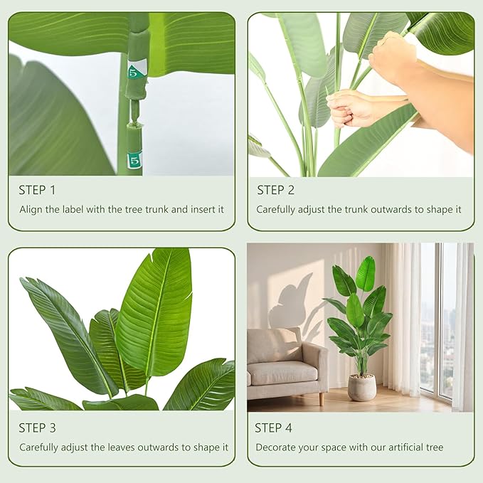 Birds of Paradise Plant Artificial, 6.6FT Fake Plant Faux Banana Leaf Tree with 15 Banana Leaves, Lifelike Tall Fake Tropical Palm Indoor Silk Floor Plant in Black Pot for House,Office,Room,Home Decor