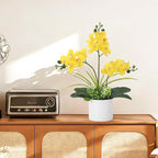 Garvee Real Touch Silk Phalaenopsis Orchid Artificial Flowers - 3 Stems Faux Orchid Bough with Vase, Lifelike Large Fake Flowers in Pot for Home Decor Living Room Bedroom Office Tabletop