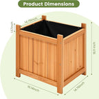 Set of 2 Fir Wood Square Planter Boxes, 18" Extra Large Outdoor Flower Box with Removable Drainage Base & Non-Woven Liner, Rustic Wooden Planters for Patio Garden Balcony, Wood Bucket Planter