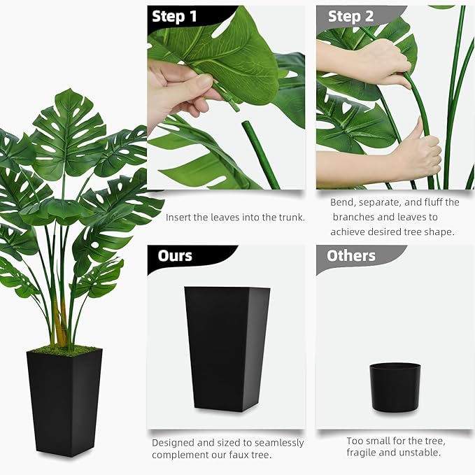Artificial Monstera Deliciosa Plant 5FT - Faux Tropical Palm Tree with White Tall Planter - Fake Swiss Cheese Floor Plant Potted - Artificial Tree for Home Office Living Room Decor Indoor